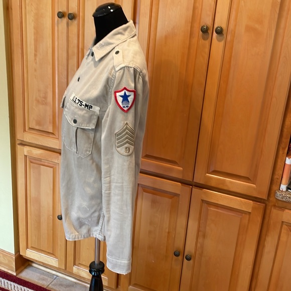 Zara Denim Relaxed Fit Distressed Light Khaki Military Jacket Size S - Picture 2 of 11